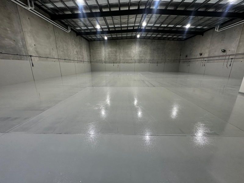 Industrial unit epoxy floor pale grey gloss