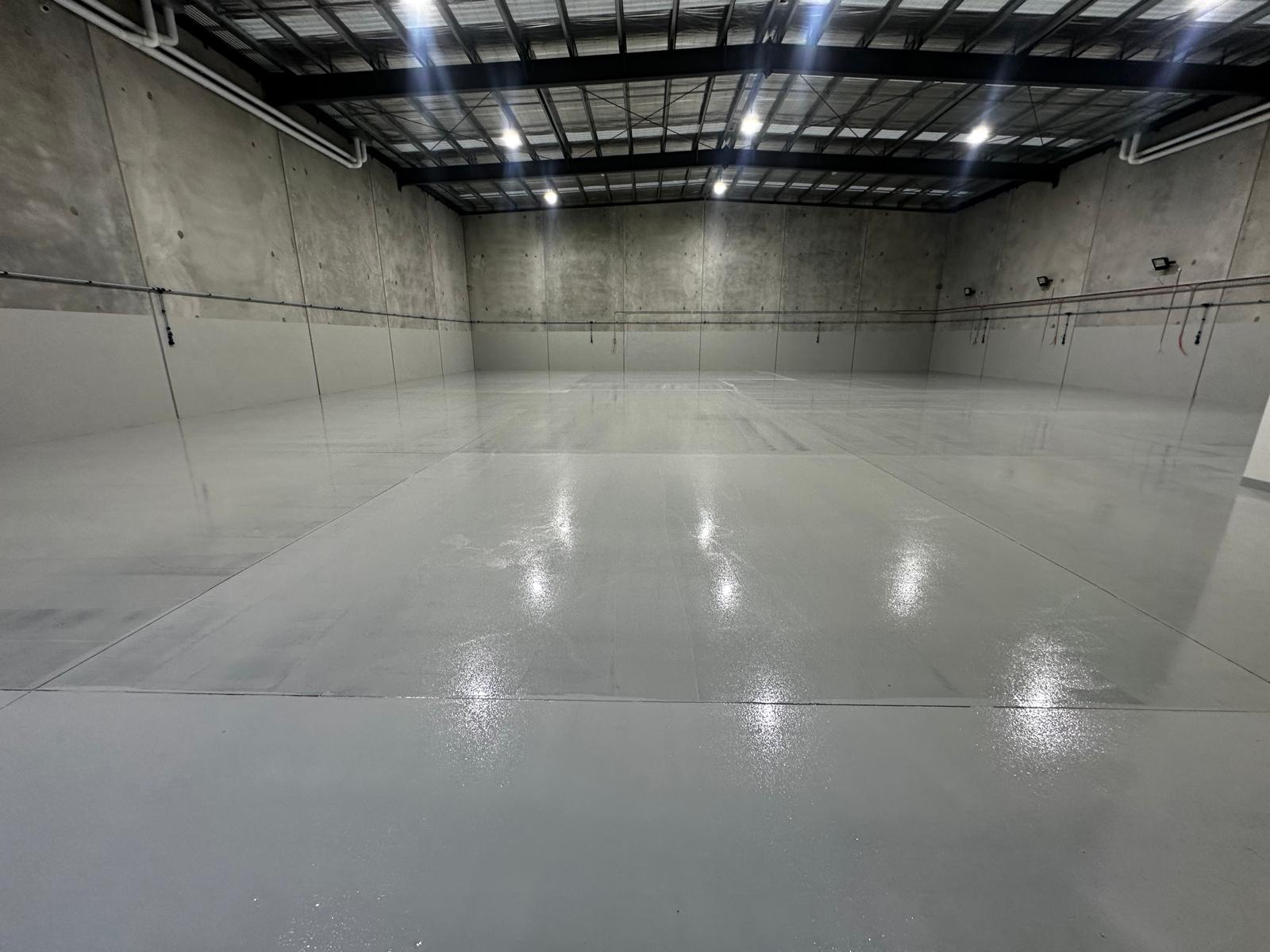 Industrial unit epoxy floor pale grey gloss