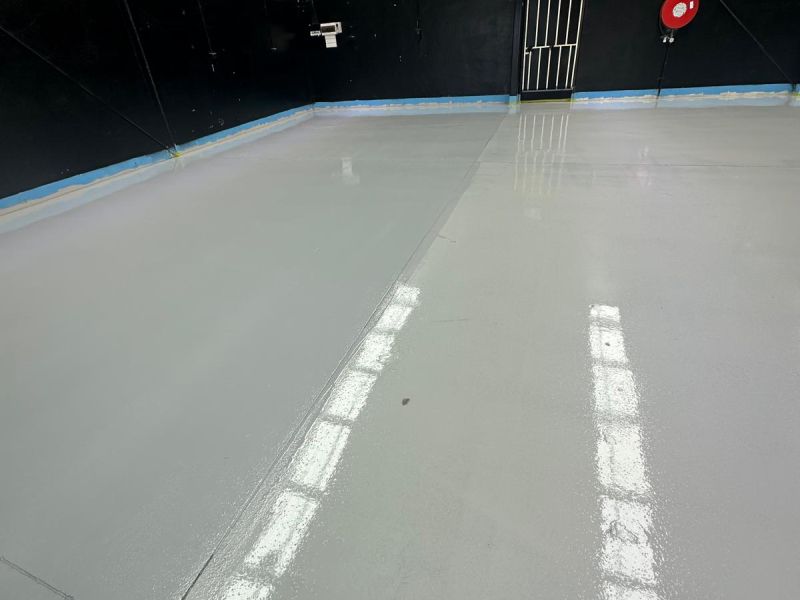 Commercial warehouse epoxy floor fire services wall