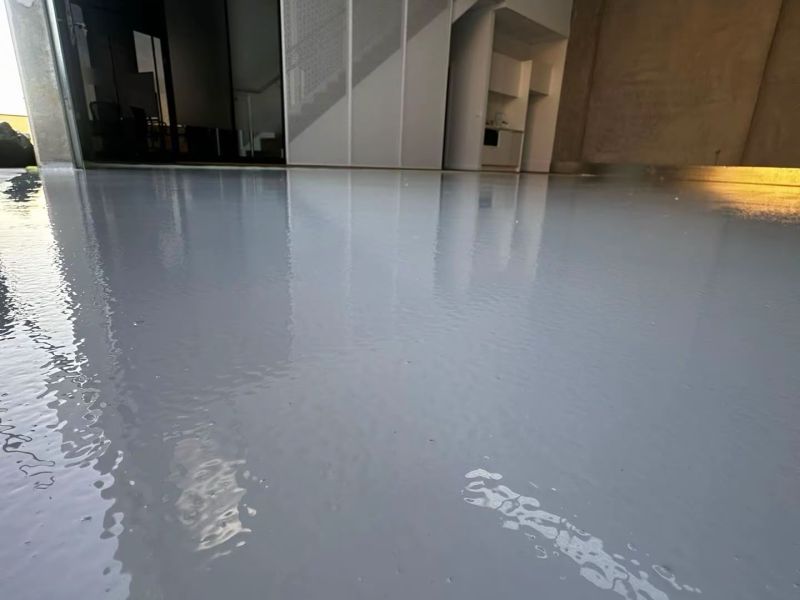 High gloss grey epoxy floor mirror reflection