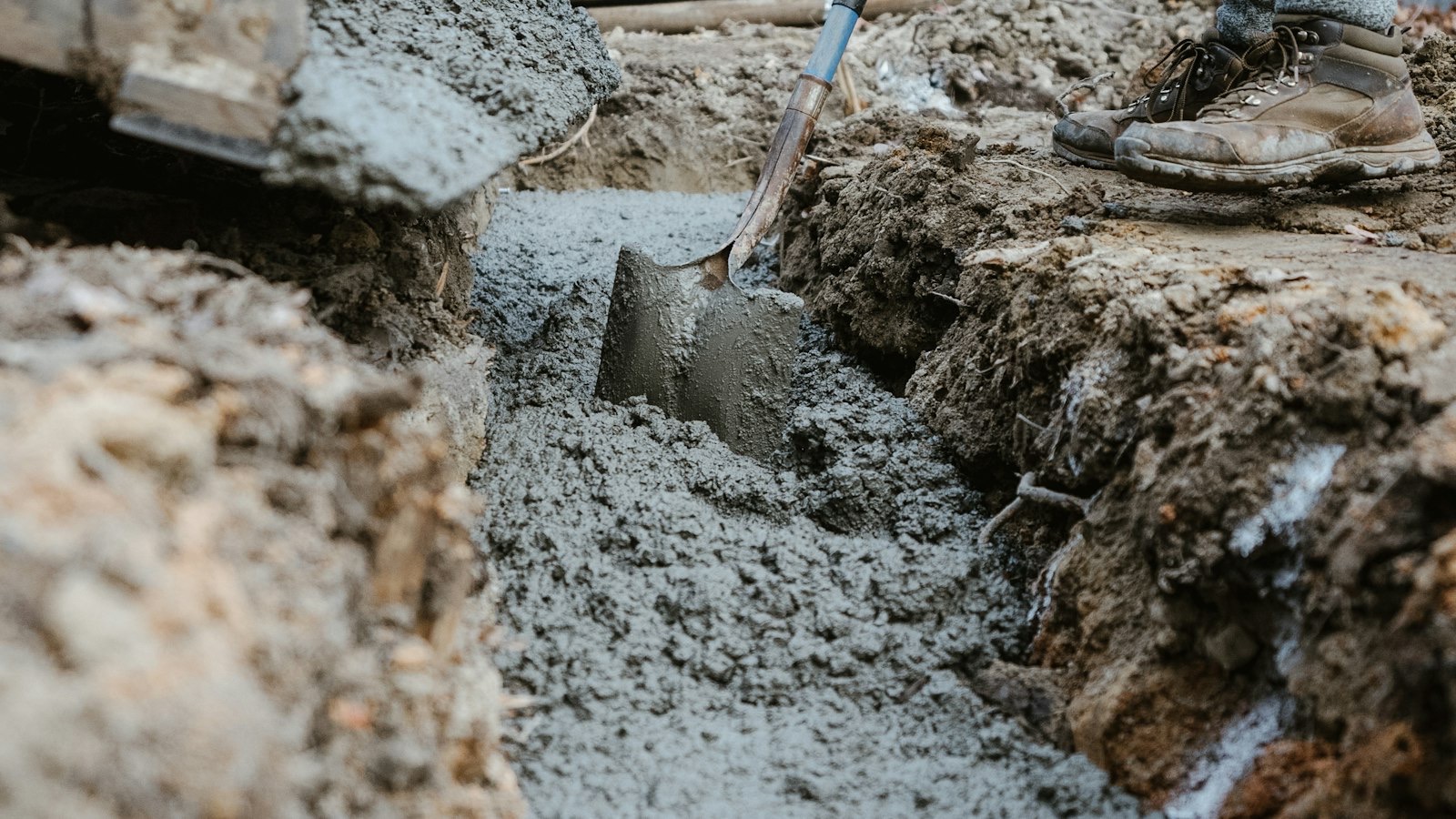 Concrete being poured and placed