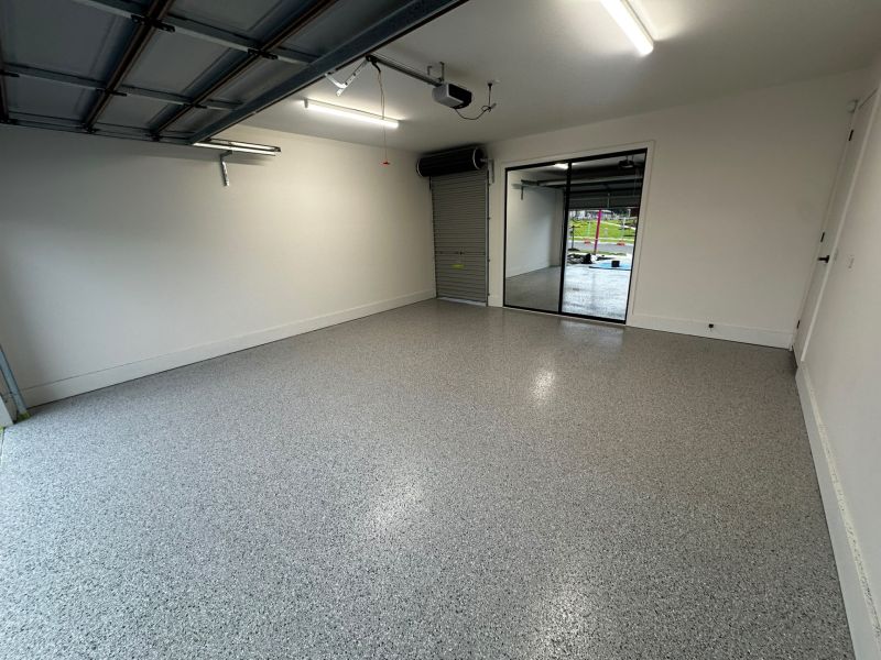 Double garage epoxy flooring silver flake Melbourne