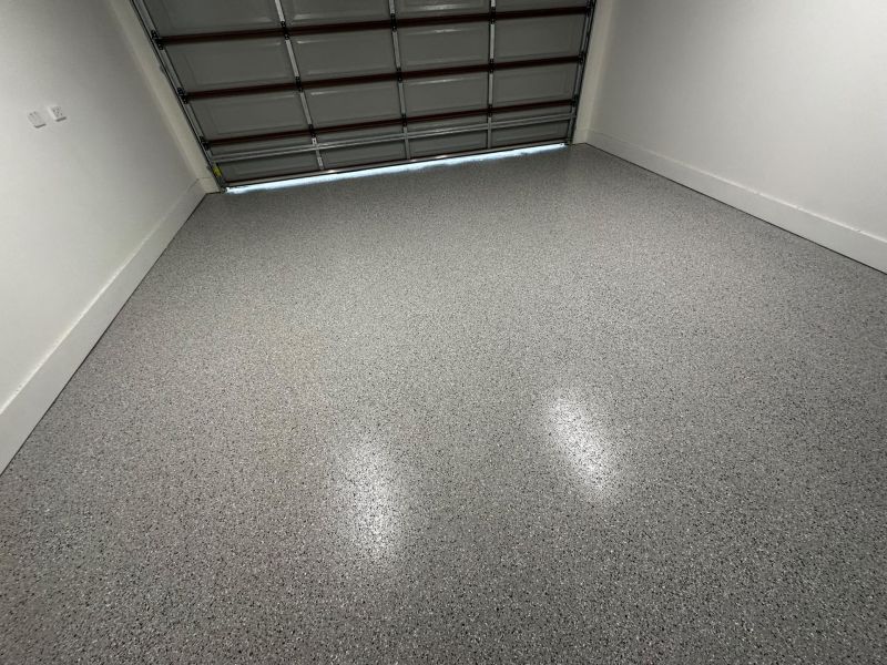 Double garage epoxy floor light silver flake