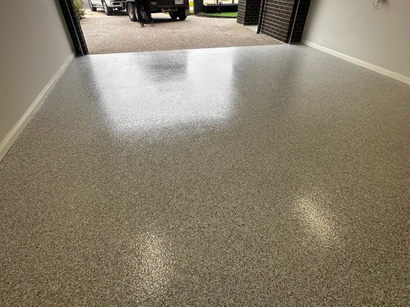 Double garage epoxy floor sandstone flake blend