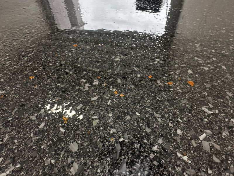 Charcoal orange flake epoxy topcoat detail