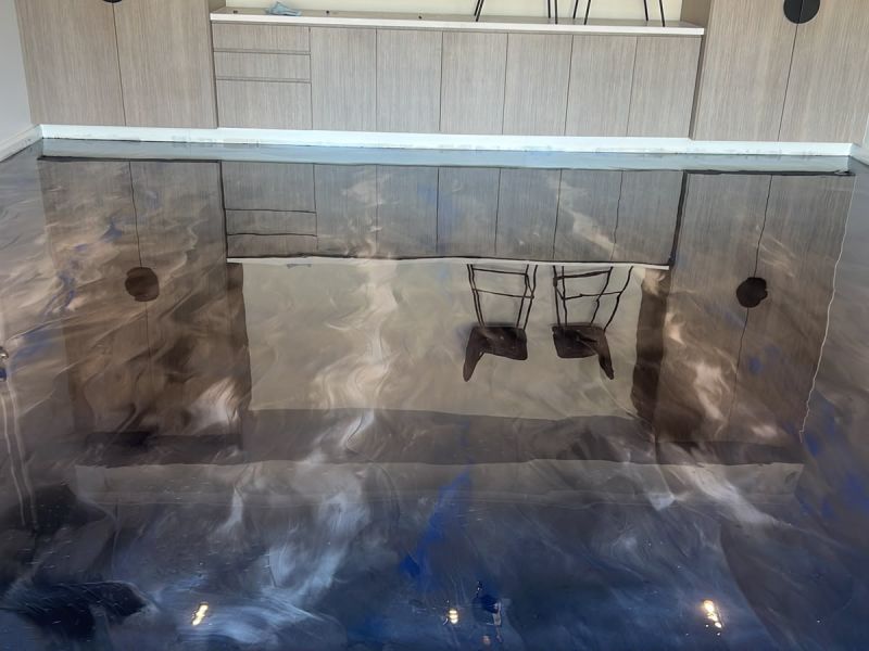 Metallic epoxy flooring blue silver pearl Melbourne