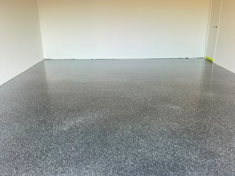 Officer garage flake epoxy floor close up finish