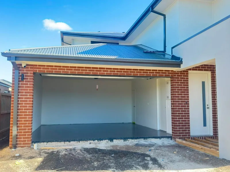 Officer double garage epoxy floor street view new build