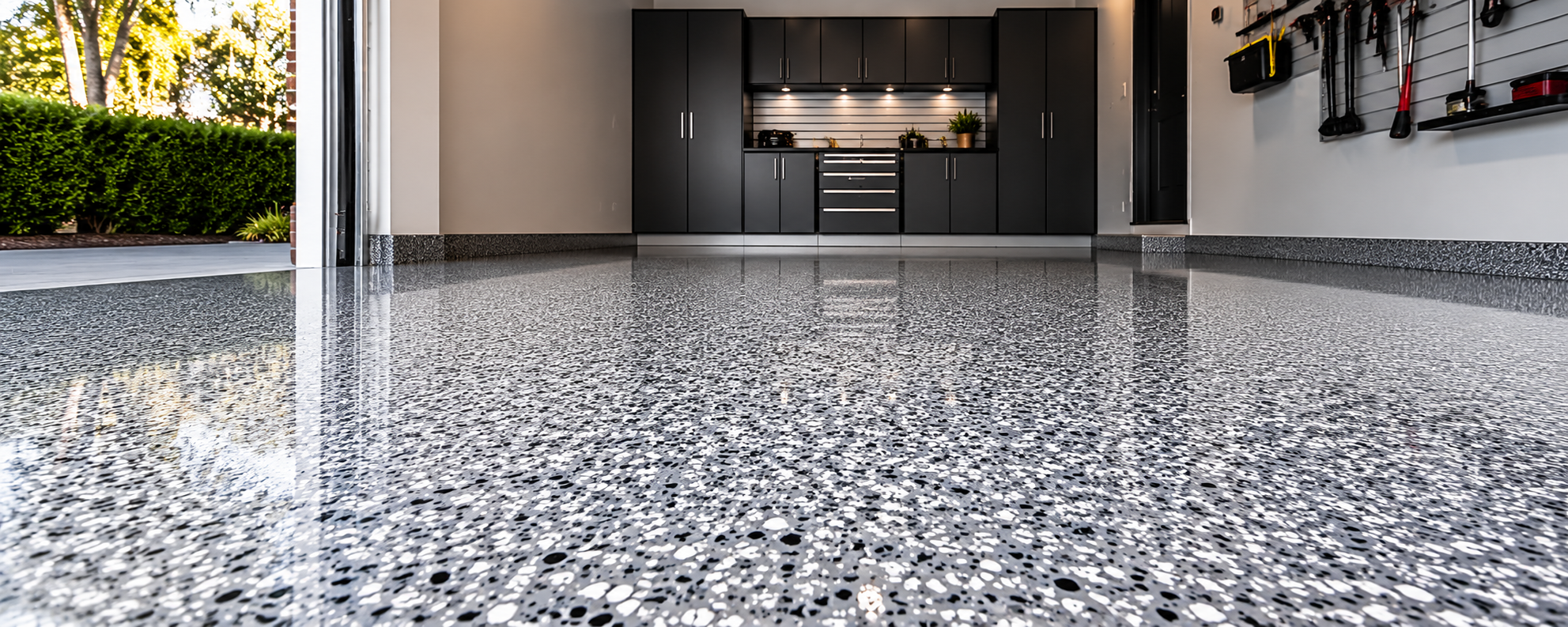 Flake epoxy garage floor Melbourne — before and after transformation by GoPoxy epoxy flooring specialists