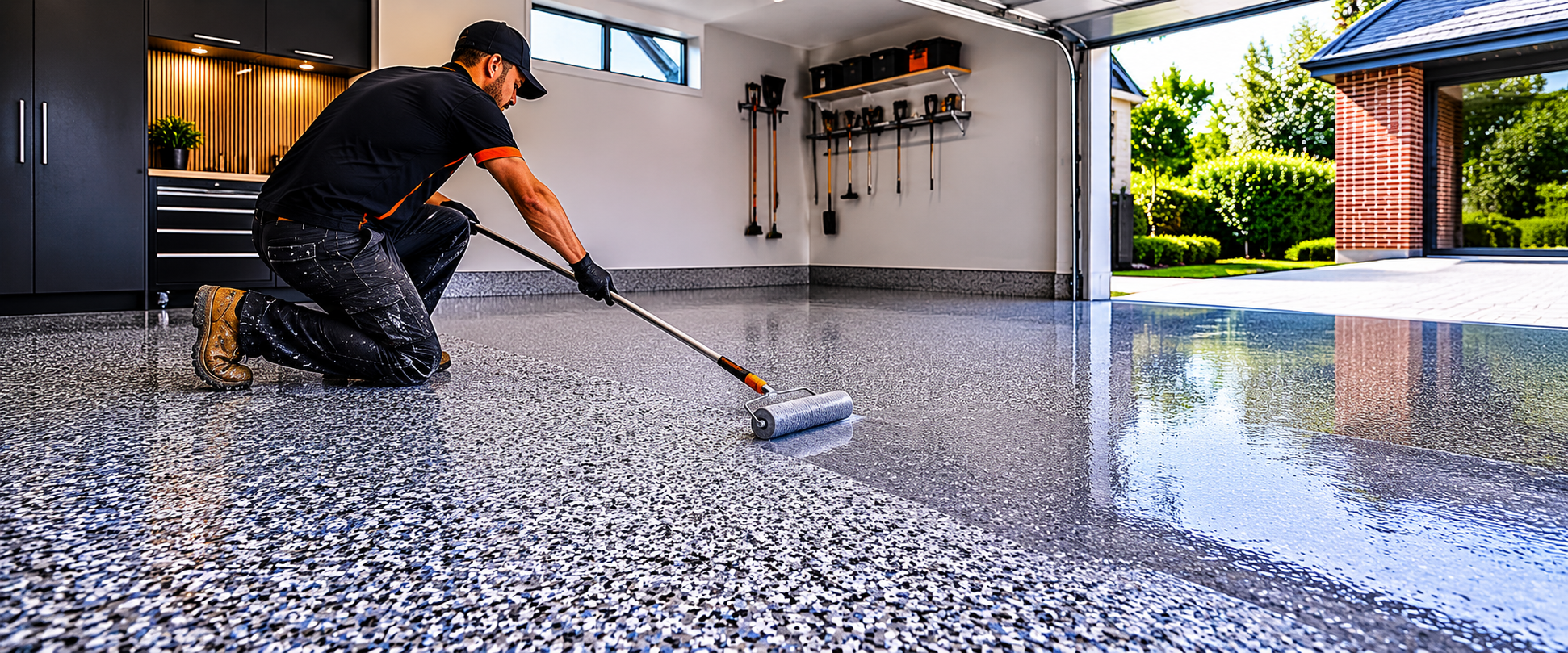 New home epoxy flooring Melbourne — metallic epoxy interior living space by GoPoxy residential flooring specialists