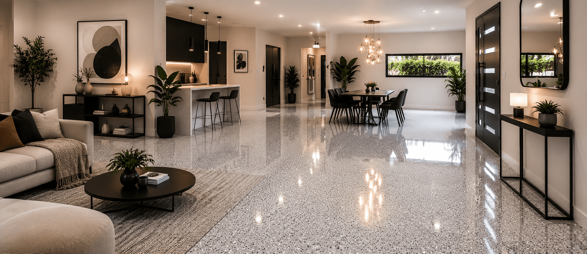 Epoxy flooring inside home Melbourne — GoPoxy premium interior residential floor coating living room kitchen